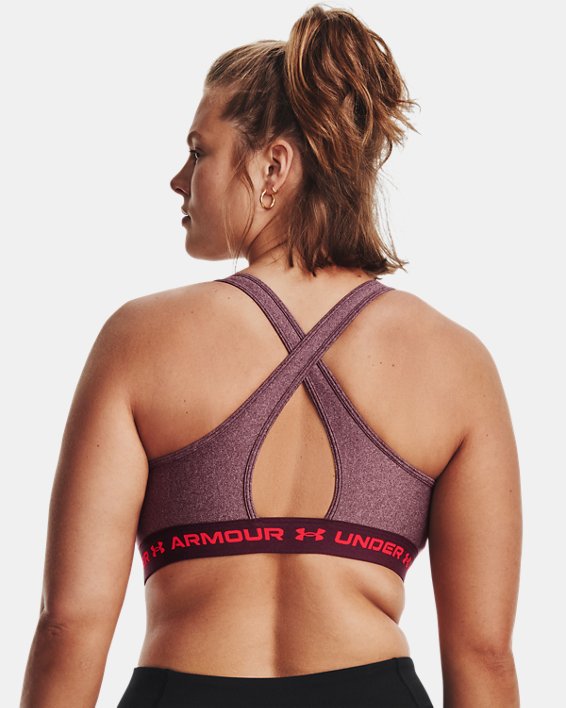 Women's Armour® Mid Crossback Heather Sports Bra in Red image number 7